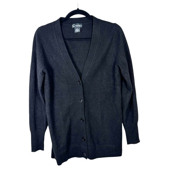 C by Bloomingdales 100% 2-Ply Cashmere Black Classic Cardigan Sweater Medium - Picture 1 of 4